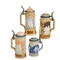 Mettlach relief steins four numbers 105 half liter 8096 310 liter 1005 half liter 228 half liter early 20th c tallest 8 34