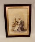 19th Century Large American Figural WatercolorSigned