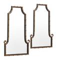 Pair of art deco style mirrors faux bamboo with patinated metal 20th c 42 x 28 12