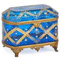 Moser glass jewelry casket attr blue glass with gilt jeweled design late 19th early 20th c 7 34 x 10 x 6 12