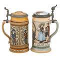Mettlach etched steins two number 3143 liter and 1154 liter early 20th c taller 10
