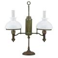 Manhattan brass double student lamp nickel plated brass base with original fixtures never electrified late 19th c 26 x 23