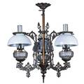 American wrought iron chandelier three light with electrified oil lamps 19th c 34 x 26
