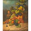 20th c still life painting oil on canvas of fruit basket framed 30 x 25