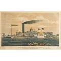 Nathaniel currier american 18131888 hand colored lithograph high pressure steamboat mayflower 1855 framed harlow mcdonald  co new york ny label to verso 21 12 x 31 12 sheet