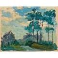 William posey silva american 18591948 oil on canvas board miniature landscape with pines signed 5 12 x 7