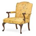 George ii style library armchair mahogany with upholstered silk seat and back 20th c 37 12 x 27 12 x 25