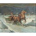 Lajos markos hungarianamerican 19171993 oil on canvas of winter sleigh scene framed signed 30 x 36