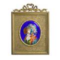 French enamel plaque woman in period costume with gilded easel frame late 19th c artists cipher 3 34 x 3 sight