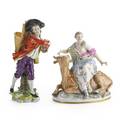 Kpm porcelain figures two europa and the bull together with a flower seller ca 1900 printed marks taller 9