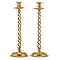 Pair of english brass candlesticks spiral turned neck with drip cups 19th c 20 12
