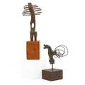 Henry kallem american 19121985 two bronze and wire sculptures on wood bases rooster and at the hairdresser both signed taller 8 14 sculpture