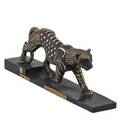 Wang jidu chinese b 1935 ebonized bronze sculpture of a panther with geometric gilt decoration 1988 signed and dated 15 14 x 5 12