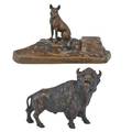 Austrian bronze figures two german shepard inkwell together with a bison figure early 20th c taller 7
