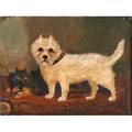 British school portrait of terriers oil on canvas of a black and white terrier 1893 framed signed illegibly and dated 14 x 18
