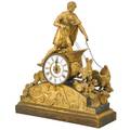 French bronze dore clock rider and chariot drawn by birds with porcelain face early 19th c 18 34 x 16 x 5 14