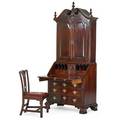 Philadelphia chippendale secretary and side chair mahogany with fitted interior and raised paneled top over four drawer base on ogee bracket feet together with period side chair18th c secretary