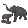 Meiji bronze figures two one large elephant and small elephant on wood base late 19thearly 20th c larger signed 12