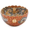 Japanese satsuma center bowl dragon exterior design with thousand faces interior design and scalloped rim early 20th c 6 12 x 11 12