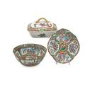 Chinese famille rose porcelain three one oval tray one large bowl and one covered entree 19th c bowl 4 x 10
