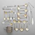 American ornate silver flatware and marmalade pot 12 whiting imperial queen bullion spoons 5 gorham old medici 2 dinner forks 6 34 and 2 coffee spoons 4 14 whiting arabesque be