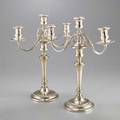 Pair of whiting  co weighted sterling candelabra each with three sconces and twisted reeded arms over knopped stem on spreading foot can be converted to candlesticks 20th c