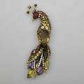 Iradj moini gilt brass multi gem peacock brooch smokey quartz body pink tourmaline eye amethyst rhinestone emerald and citrine feathers neck and plumes 5  x 2 719 dwt