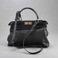 Fendi peekaboo tote black goatskin leather with zucca logo lining attached top handle and side strap zucca logo lining within 9 34 x 13 x 4