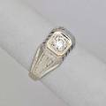 Art deco diamond 18k white gold ring old jubilee cut diamond approx 50 ct in square setting with pierced and incised decoration ca 1930 size 8 12 34 dwt