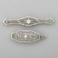 Two art deco diamond and gold filigree brooches 14k wg platinum topped transitional cut diamonds brooch with pendant bail and two square cut aquamarines central diamond approx 06 ct brooch wi