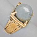 Natural star sapphire 14k gold ring polished sapphire pebble 255 cts by formula in geometric setting ca 1950 unmarked size 10 81 dwt