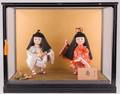 Japanese Dolls in Display Case Pair