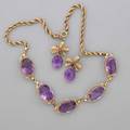 14k yellow gold amethyst necklace and earrings necklace with five faceted amethysts approx 95 cts each 475 cts tw set in rope chain 14 12 earrings with faceted amethyst and seed pearl bow
