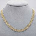 Italian bicolor 14k gold woven necklace supple yg ribbon trimmed with wg ca 1980 18 12 x 58 152 dwt