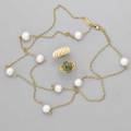 Three pieces of gold jewelry including ippolita ippolita 18k yg tin cup cable chain eight semispherical cultured pearls 10595 mm 40 34 gold plated ring set with light bluishgreen tourm