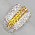 Diamond and yellow sapphire 18k white gold ring banded bombe style ring approx 118 pave set diamonds approx 250 cts tw and yellow sapphire pave approx 150 cts tw ca 2000 marked 750 siz