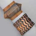Two rebajes copper bracelets open convex cuff 2 wide accommodates 6 flexible conforming link bracelet 2 wide accommodates 7 mid 20th c marked rebaje