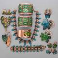 Enameled copper jewelry matisserenoir seventeen pieces in shades of green teal and gold enamel two green tapestry cuff bracelets 1 34 wide teal fringe necklace 13 34 bracelet 6 12 and