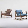 Dux selig dux lounge chair and selig rocking chair sweden and denmark 1960s stained beech brass upholstery manufacturer labels lounge chair 28 x 27 x 30 rocking 30 x 30 12 x 33