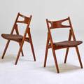 Hans wegner pair of sawbuck chairs denmark 1950s teak with wool upholstery unmarked 32 x 20 x 19