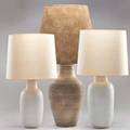 Danish three textured ceramic table lamps pair in white and one brown 1960s all unmarked tallest to finial 35 34