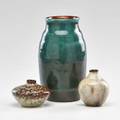 Delft zuelberg delft vase in dark turquoise glaze together with two zuelberg bud vases 20th c glazed earthenware all marked tallest 7 34