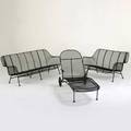 Russell woodard sculptura outdoor set sofa settee chaise usa 1950s enameled steel plastic unmarked sofa 28 x 72 x 29 12 settee 28 x 53 x 29 12 chaise as shown 36 x 26 x 65