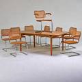 Marcel breuer bill stephens knoll international nine cesca chairs together with bill stephens dining table with two leaves 1970s oak woven cane chromed steel manufacturer labels table 29 x