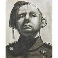 David saunders american b 1954 two works of art ink wash on paper charles laughton 1985 framed signed lithograph with hand coloring priest 1983 signed dated titled and numbered c