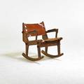 Ecuadoran rocking chair 1960s walnut saddle leather unmarked 32 x 26 x 28