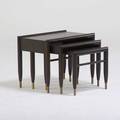 John keal three nesting tables usa 1950s stained and lacquered mahogany brass decal labels largest 19 12 x 25 12 x 16