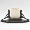 Frankart figural desk lamp with two seated women new york 1920s ebonized metal frosted glass unmarked 7 12 x 14 x 6 14