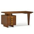 Andrew szoeke single pedestal desk usa 1930s mahogany maple burl unmarked 29 12 x 60 x 27