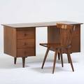 Paul mccobb winchendon planner group double pedestal desk and chair grand rapids mi 1950s birch and brass foil label on desk desk 29 x 53 x 26 14